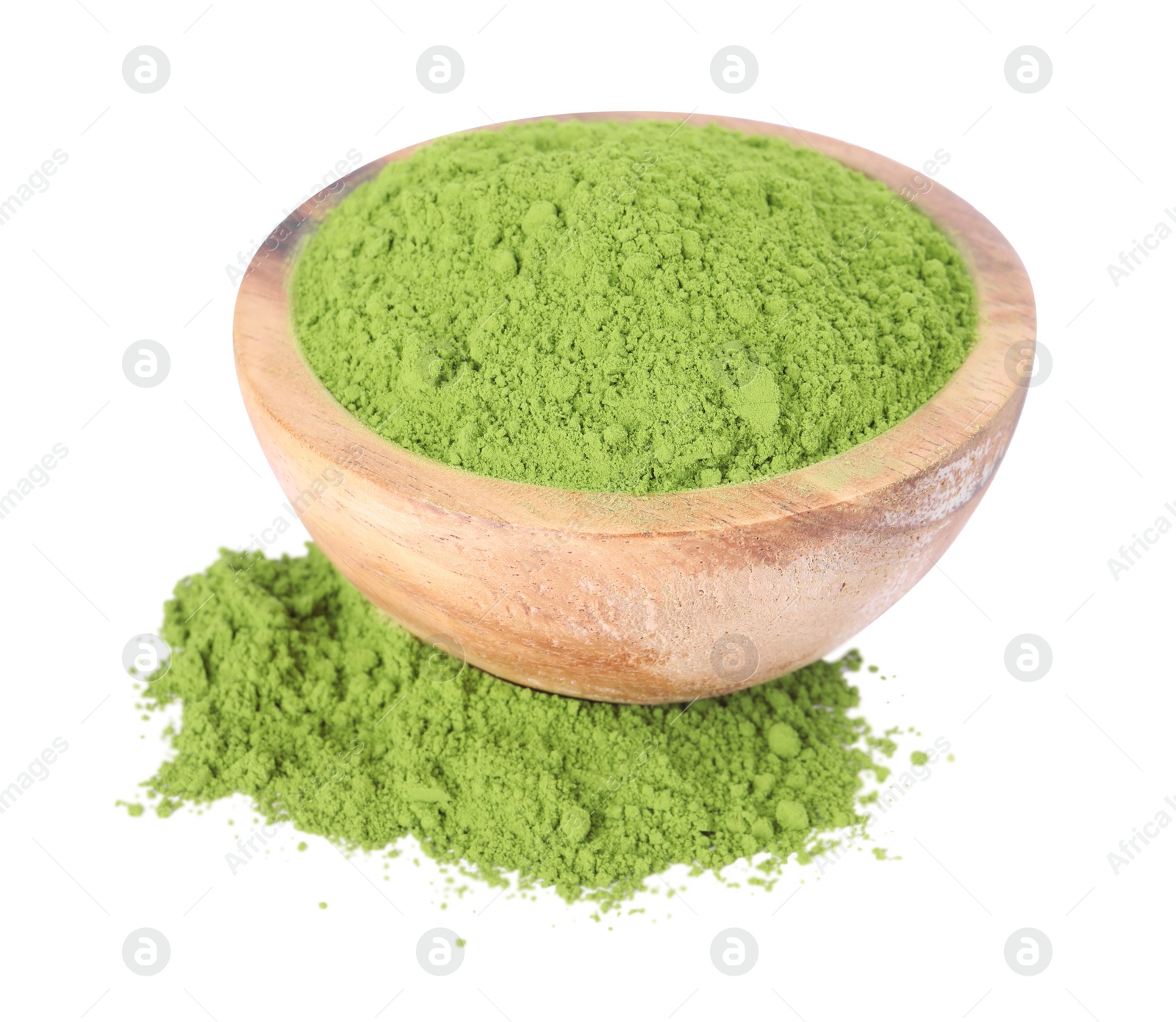 Photo of Bowl of matcha powder isolated on white