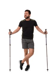 Photo of Man with poles for Nordic walking isolated on white