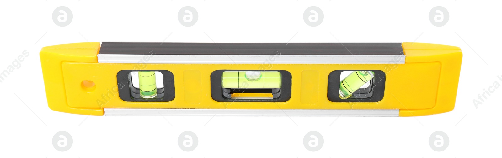 Photo of Yellow building level isolated on white. Construction tool