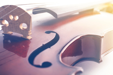 Beautiful classic violin, closeup view. Musical instrument