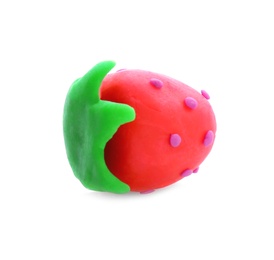 Photo of Small strawberry made from play dough on white background