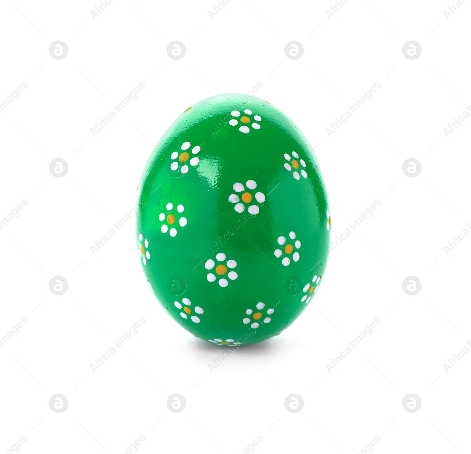 Photo of Decorated Easter egg on white background. Festive tradition