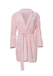 Image of Soft pink velour bathrobe isolated on white