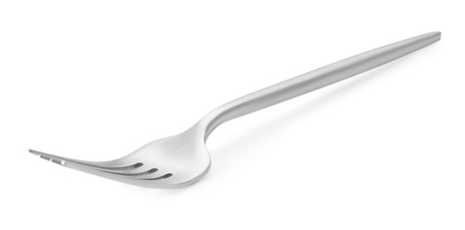 One shiny silver fork isolated on white