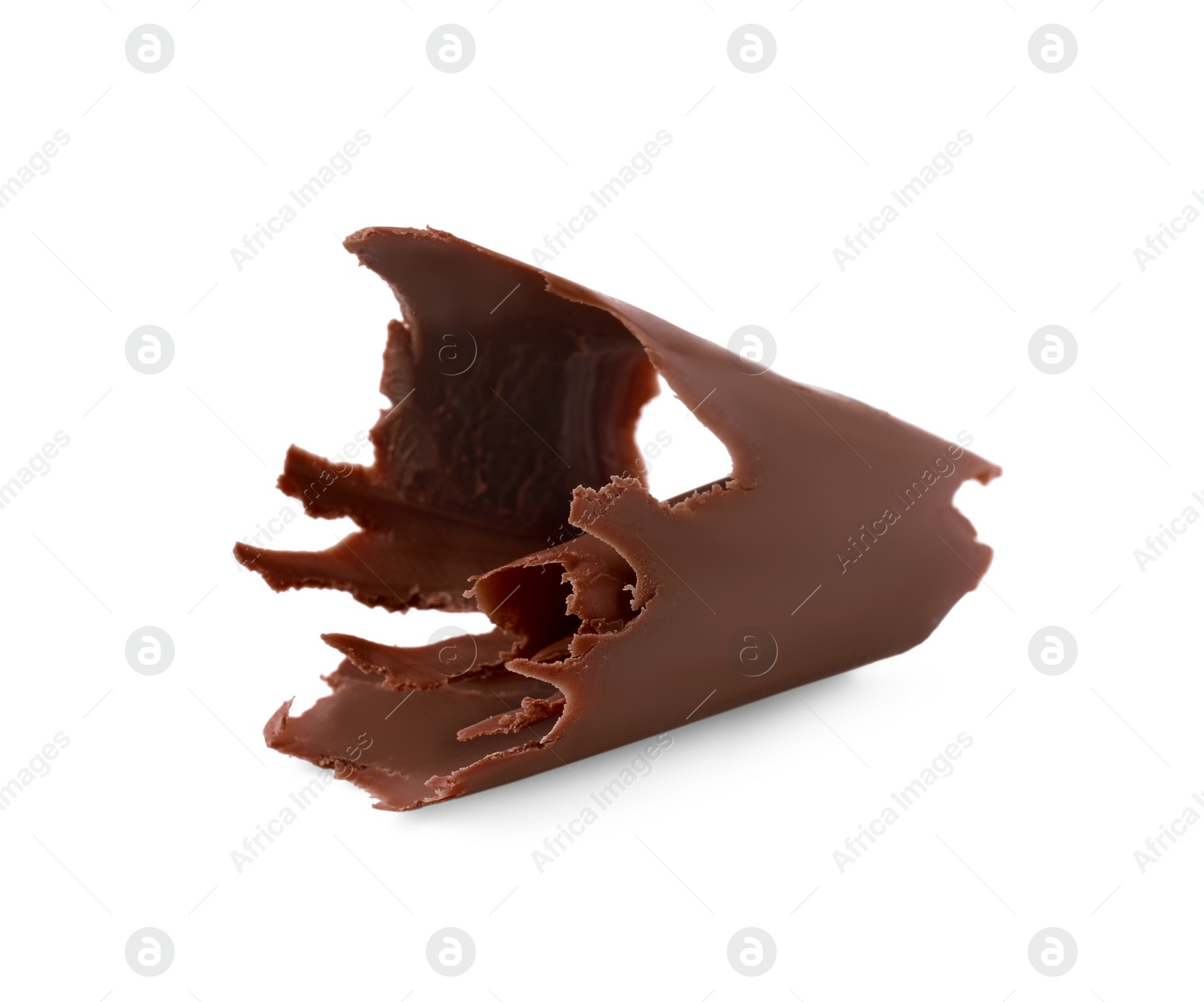 Photo of One tasty chocolate curl isolated on white