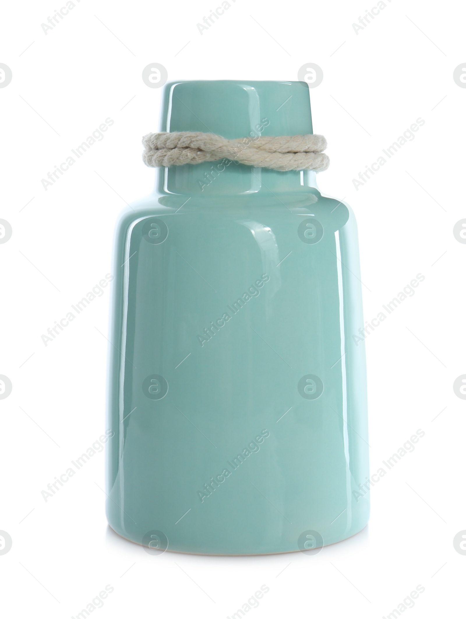 Photo of Stylish empty turquoise ceramic vase isolated on white