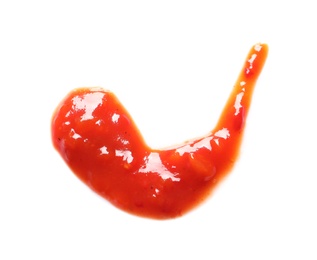 Delicious tomato sauce on white background, top view