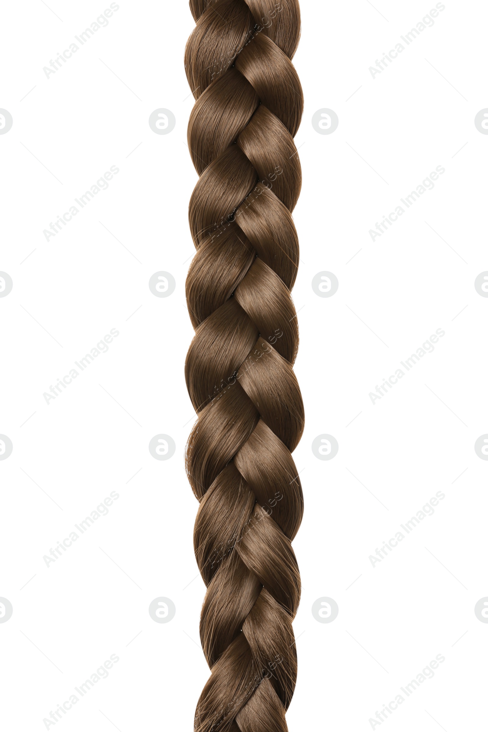 Photo of Beautiful long braid on white background. Healthy hair