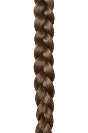 Beautiful long braid on white background. Healthy hair