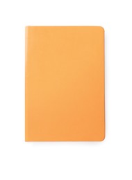 Orange notebook isolated on white, top view