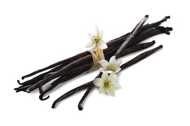 Photo of Vanilla pods and flowers isolated on white