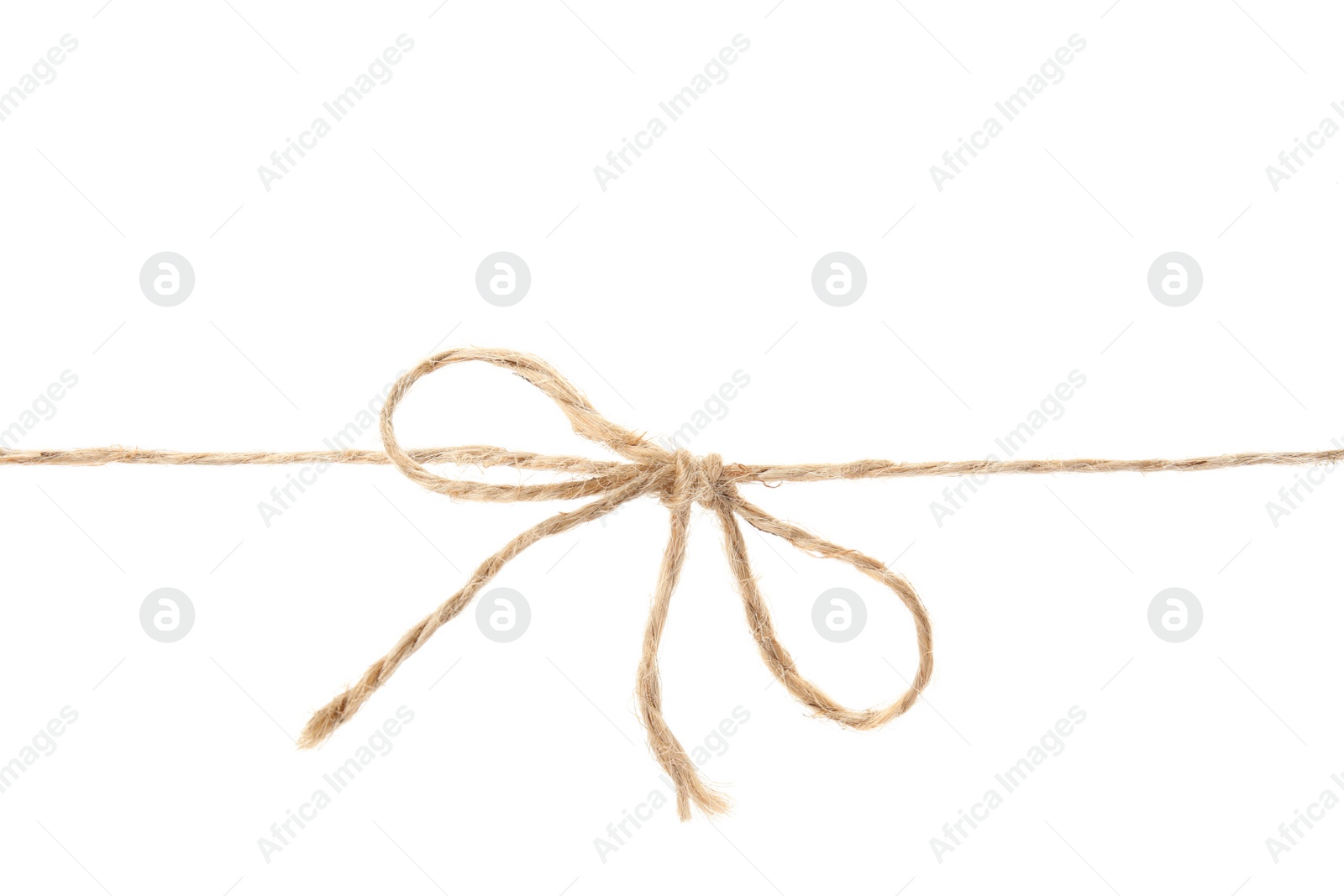 Photo of Hemp rope with bow knot on white background