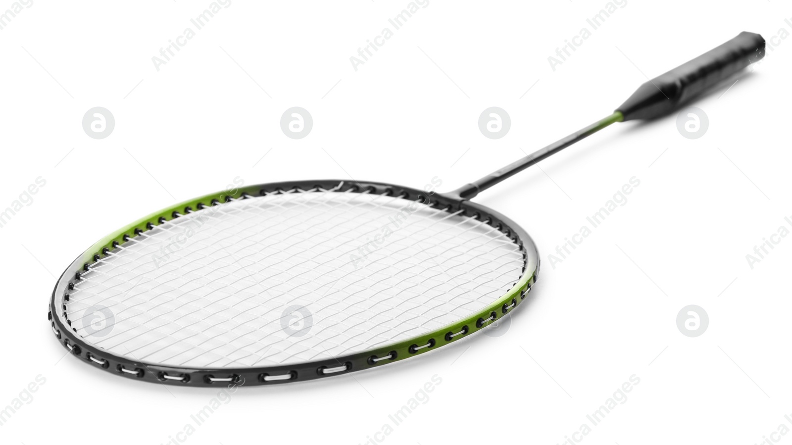 Photo of Badminton racket isolated on white. Sport equipment