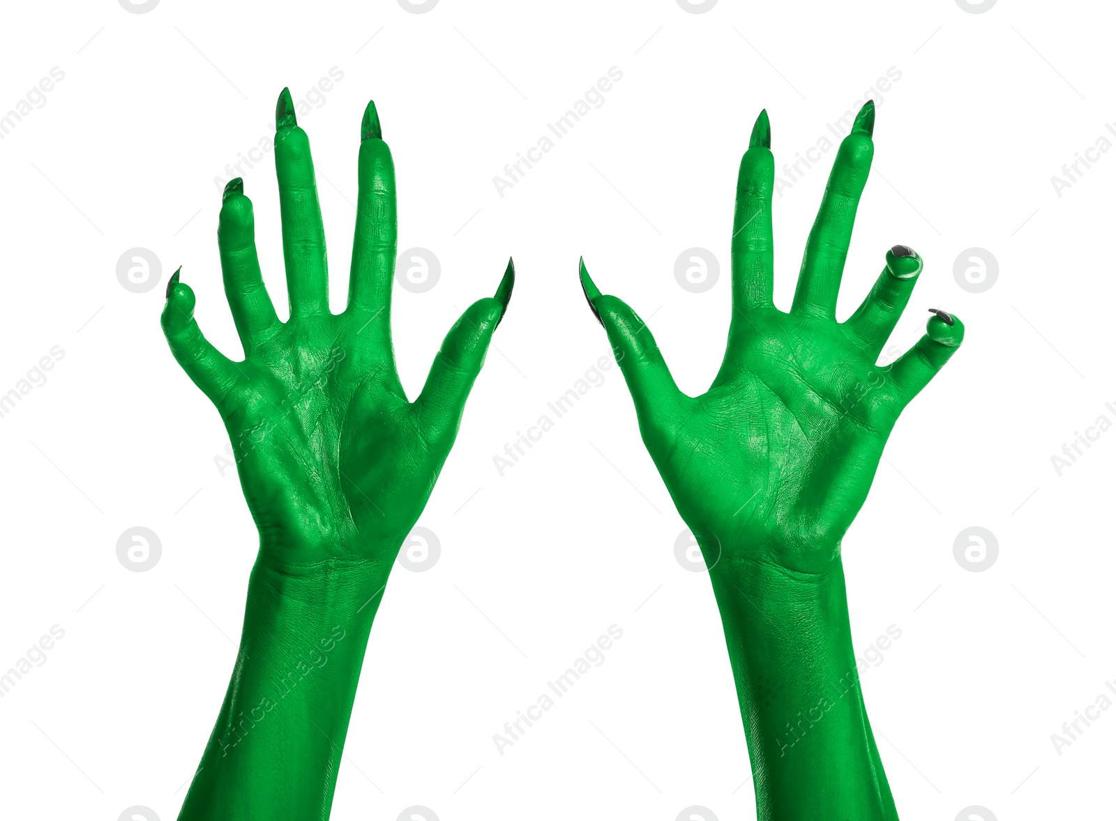 Image of Creepy monster. Green hands with claws isolated on white