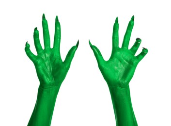 Image of Creepy monster. Green hands with claws isolated on white