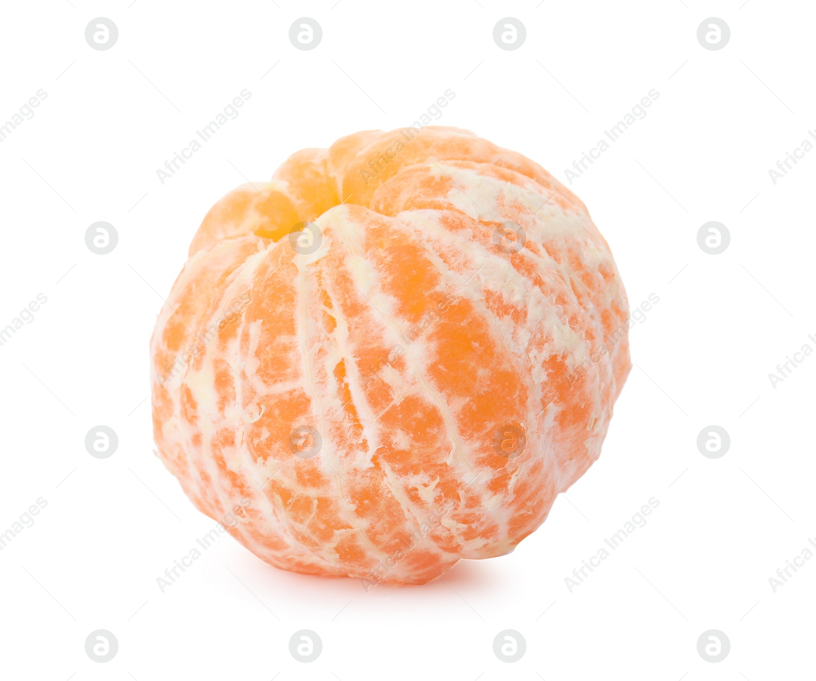 Photo of Peeled fresh ripe tangerine on white background