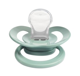 Photo of New pale green baby pacifier isolated on white
