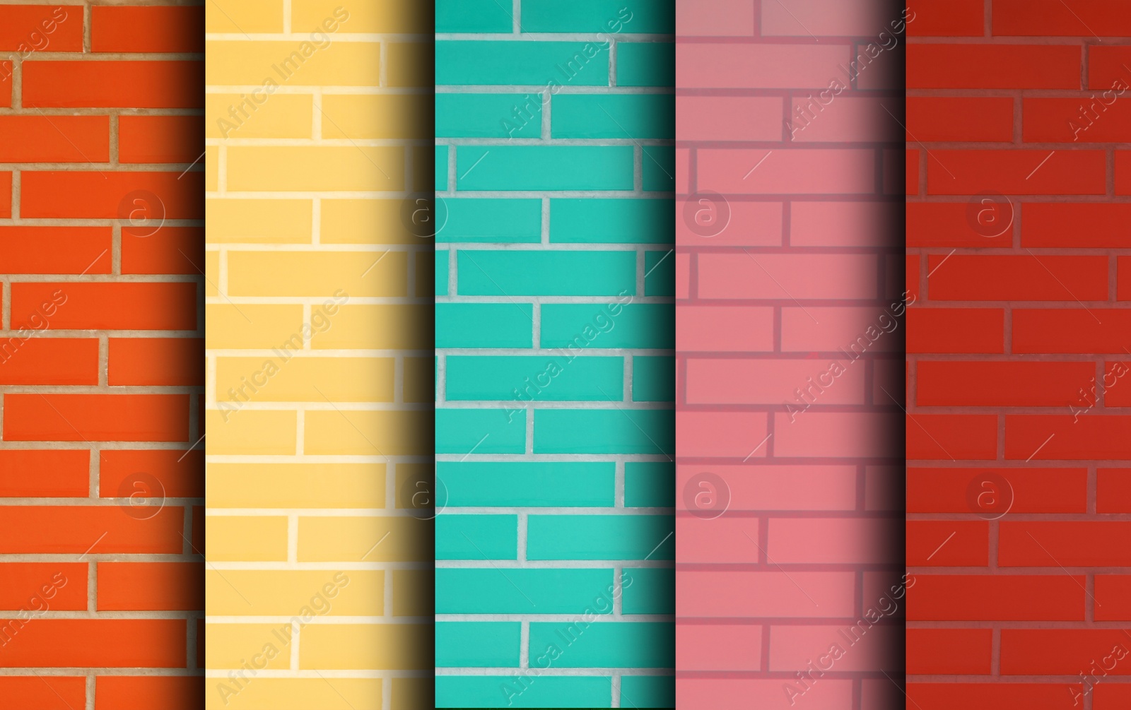 Illustration of Collage of brick wall textures in different colors