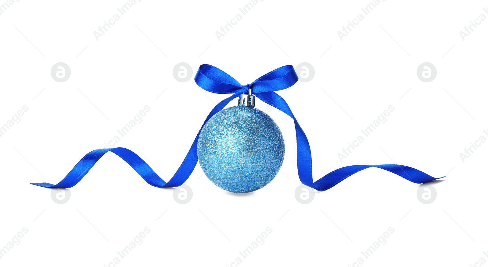 Photo of Beautiful Christmas ball with ribbon on white background