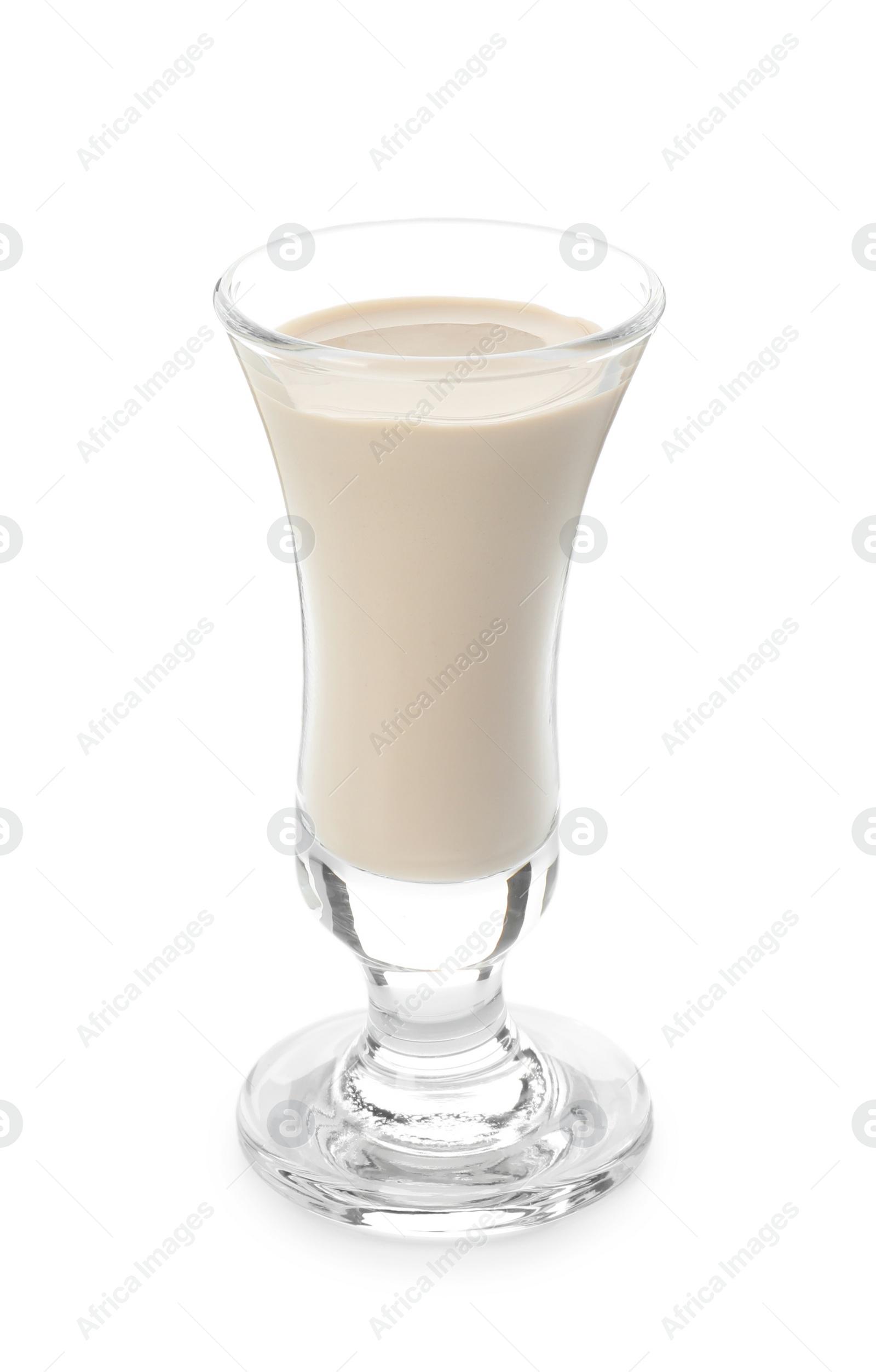 Photo of Glass of coffee cream liqueur isolated on white