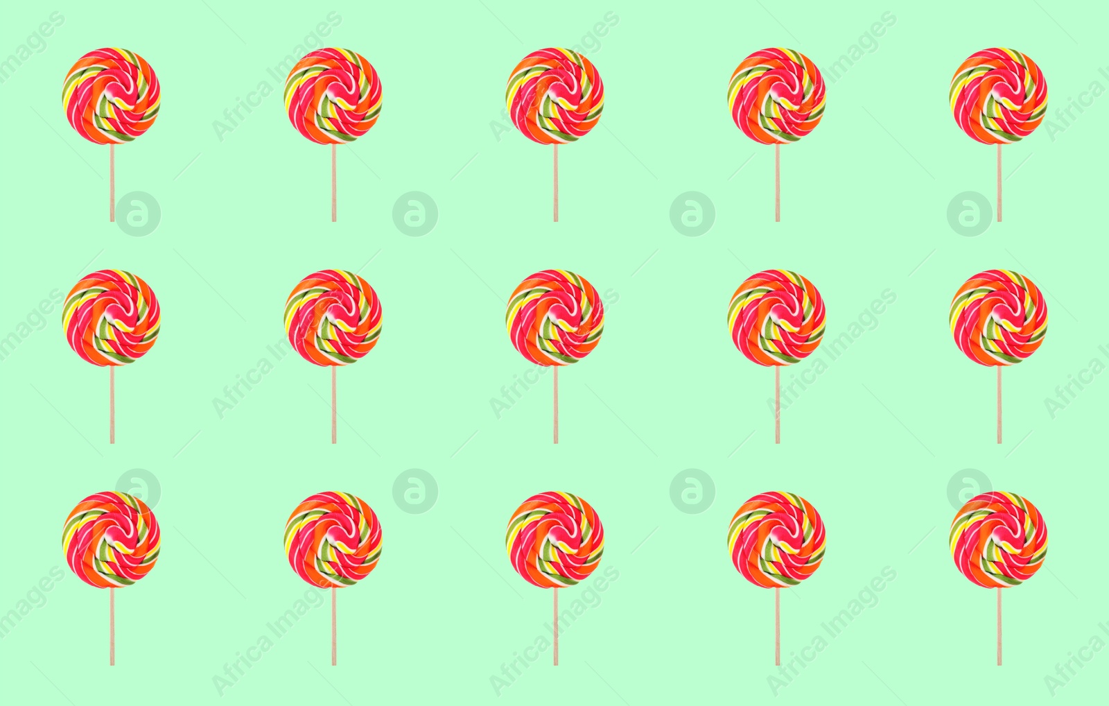 Image of Collage with tasty candies on mint color background, pattern design