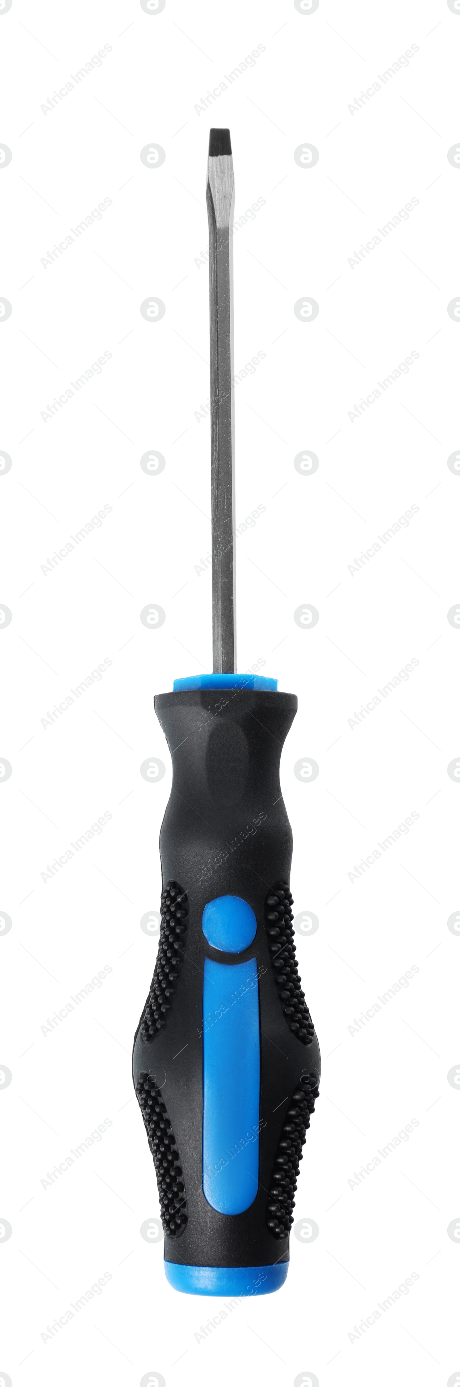 Photo of One screwdriver with color handle isolated on white, top view