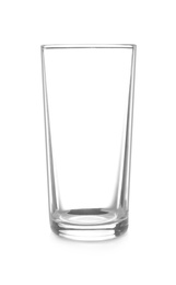 Photo of New empty clear glass on white background