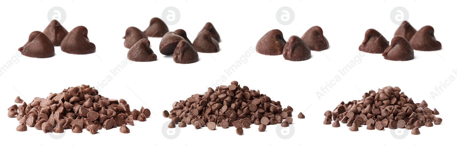 Image of Set of tasty chocolate chips isolated on white