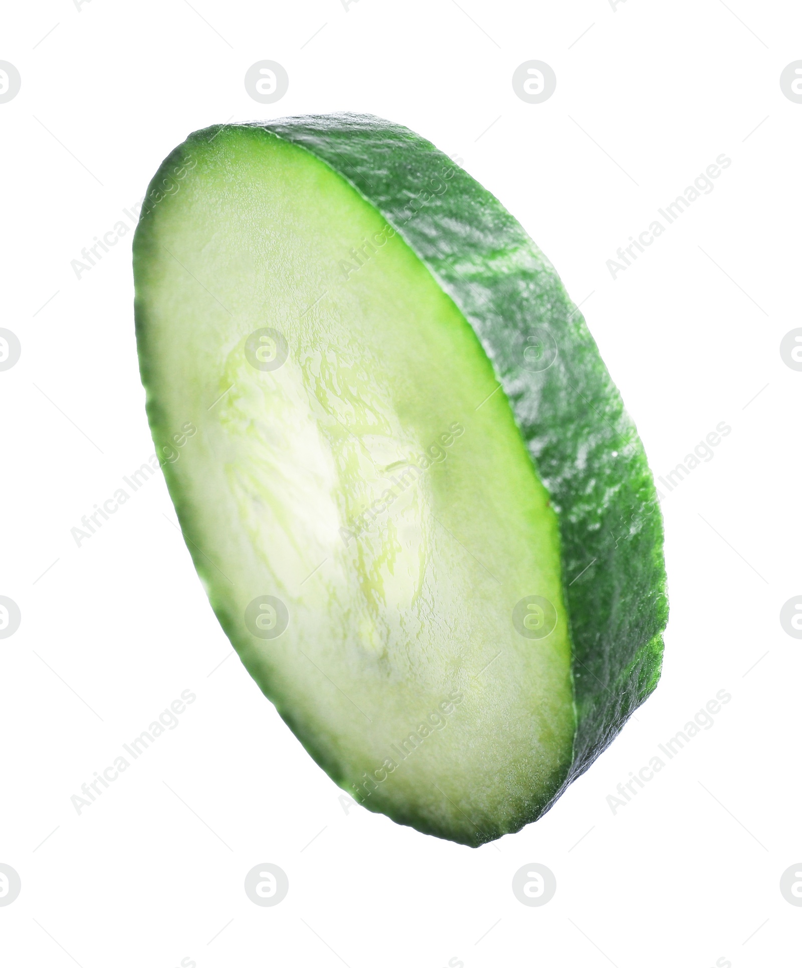 Photo of Slice of fresh cucumber isolated on white