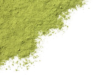 Photo of Green matcha powder isolated on white, top view