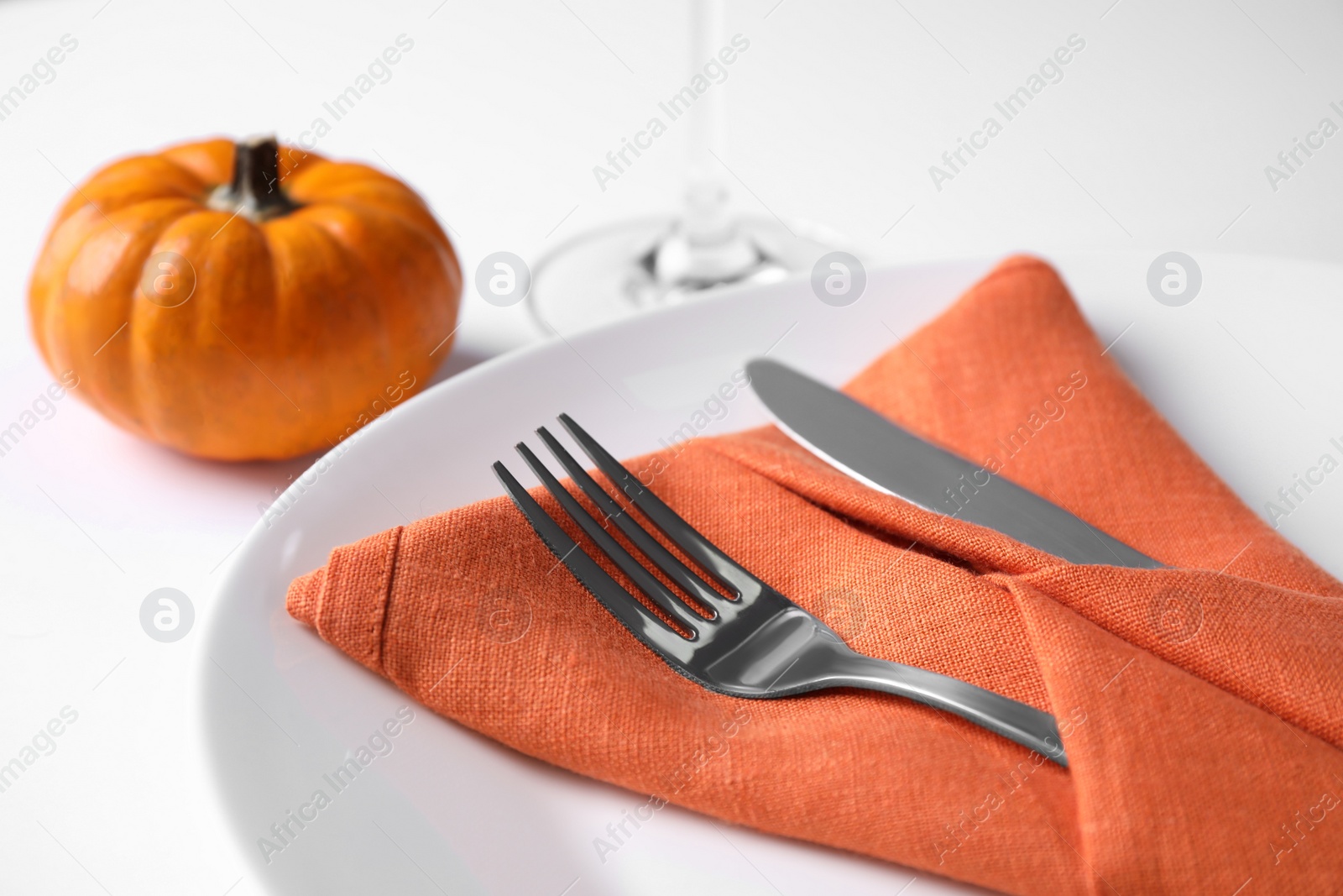 Photo of Elegant table setting on white background, closeup