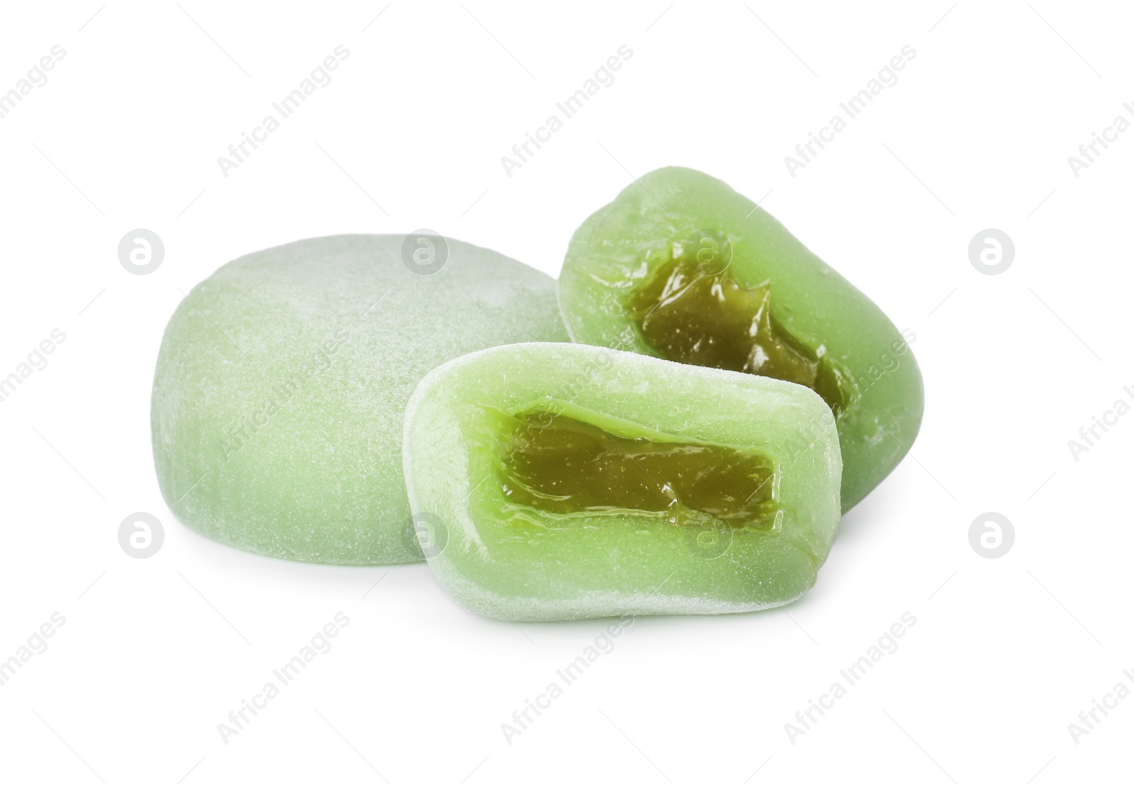 Photo of Delicious mochi on white background. Traditional Japanese dessert
