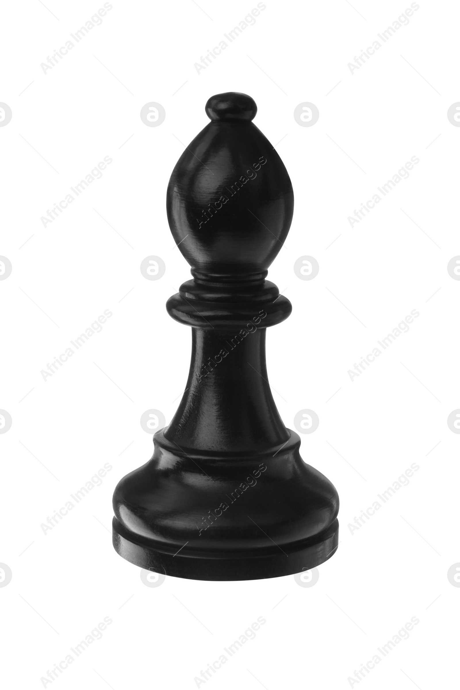 Photo of Black wooden chess bishop isolated on white