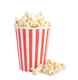 Bucket of tasty pop corn isolated on white