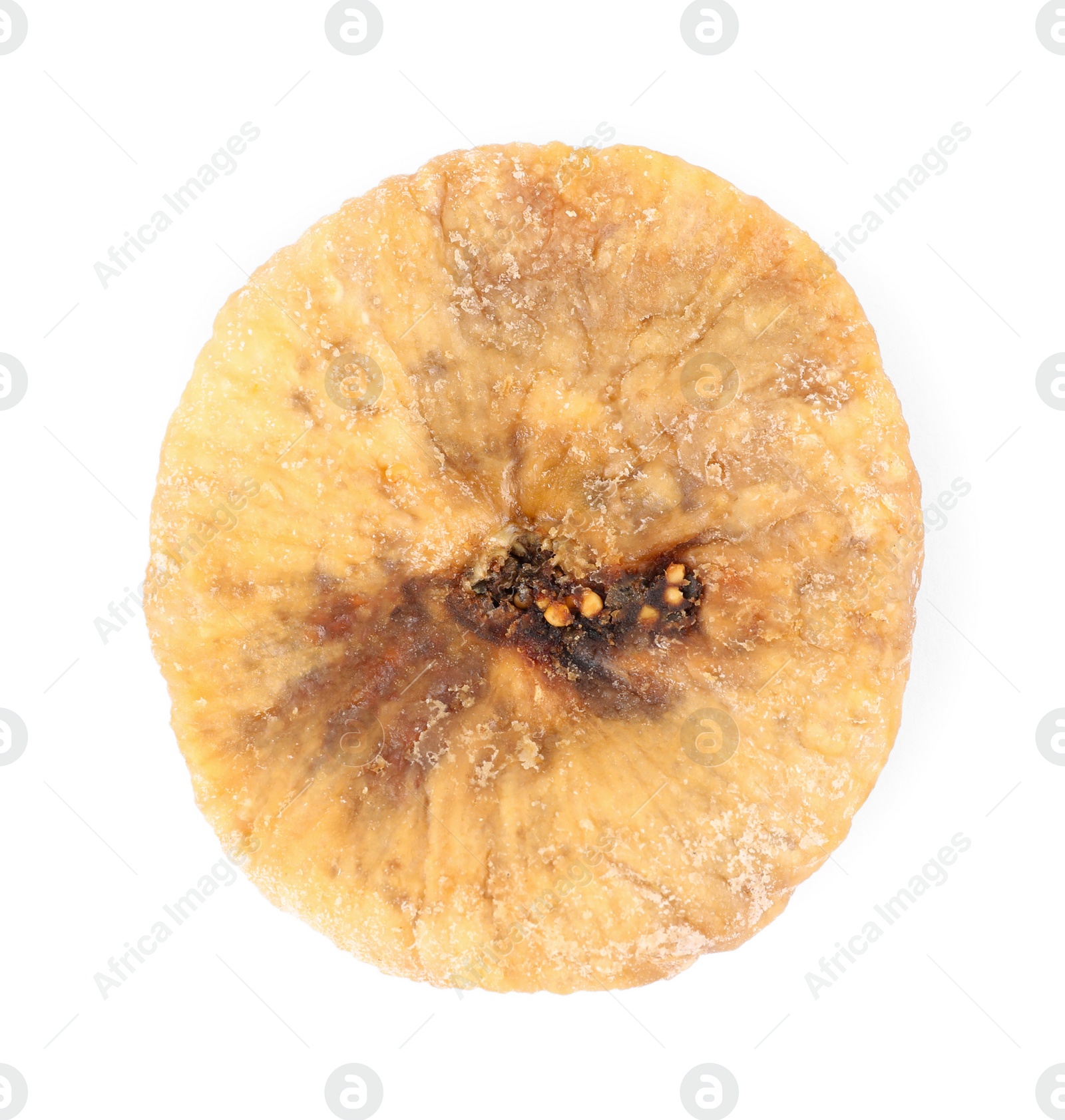 Photo of Tasty dried fig fruit on white background, top view