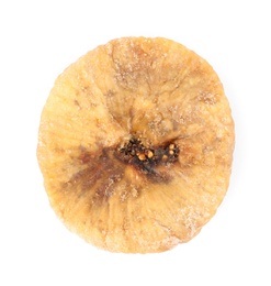 Tasty dried fig fruit on white background, top view