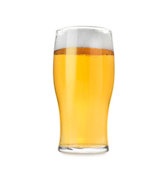 Photo of Glass with tasty beer isolated on white