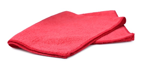 Photo of Clean red microfiber cloth isolated on white