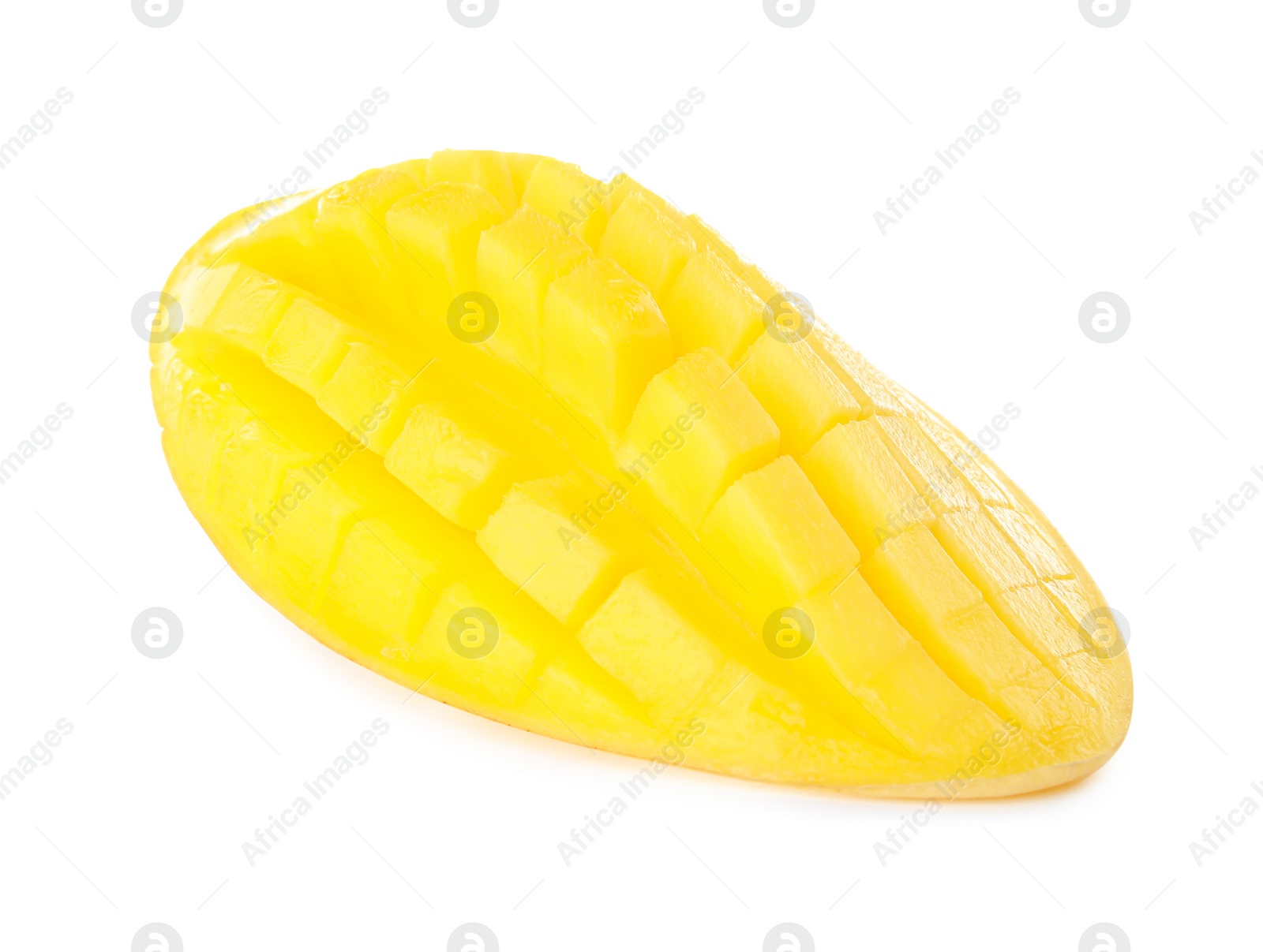 Photo of Fresh juicy mango half on white background