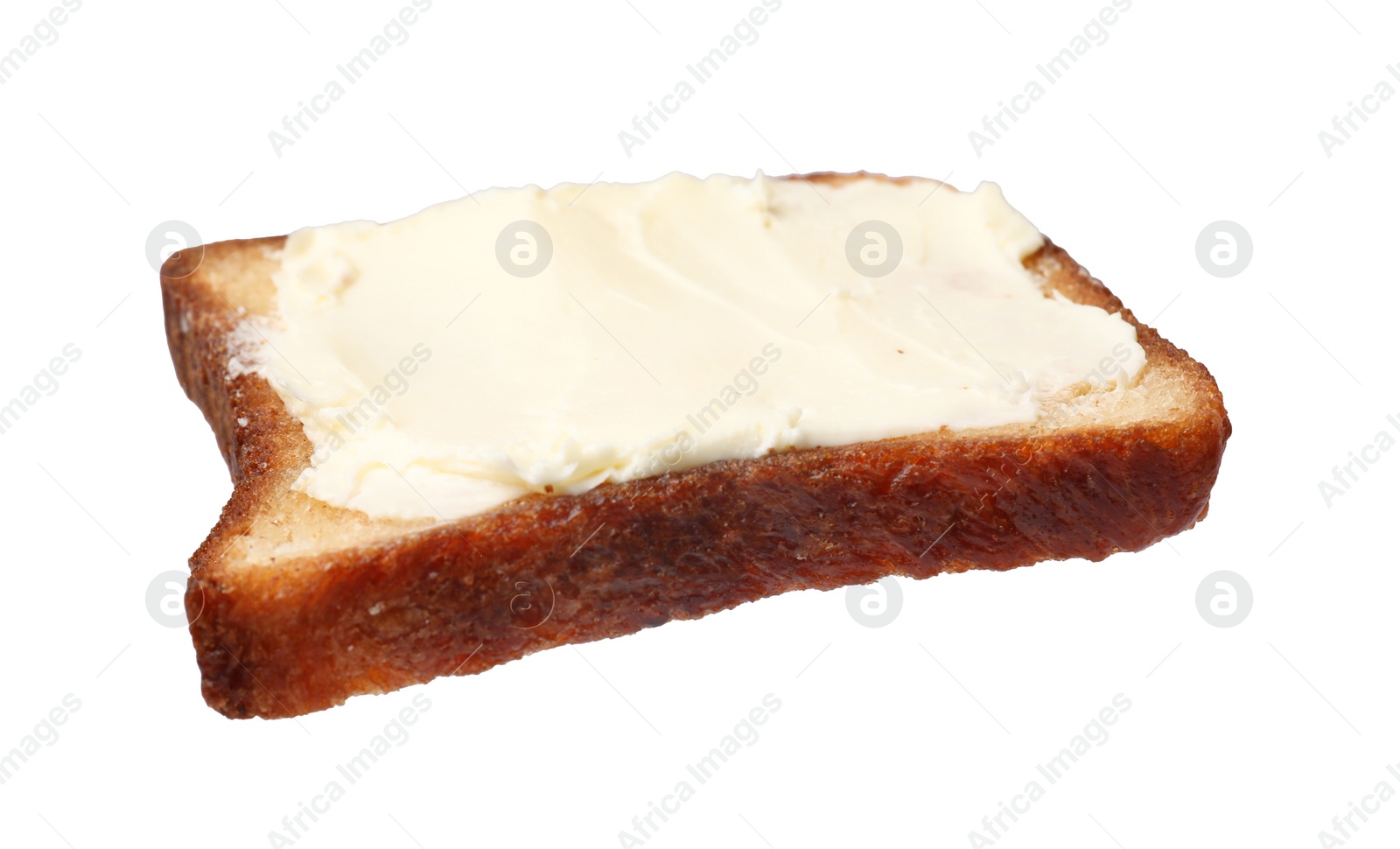 Photo of Piece of toasted bread with butter isolated on white