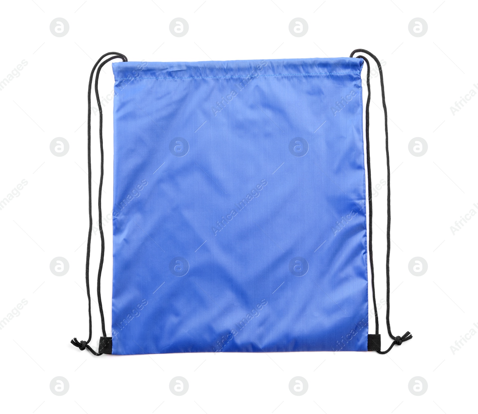 Photo of One blue drawstring bag isolated on white