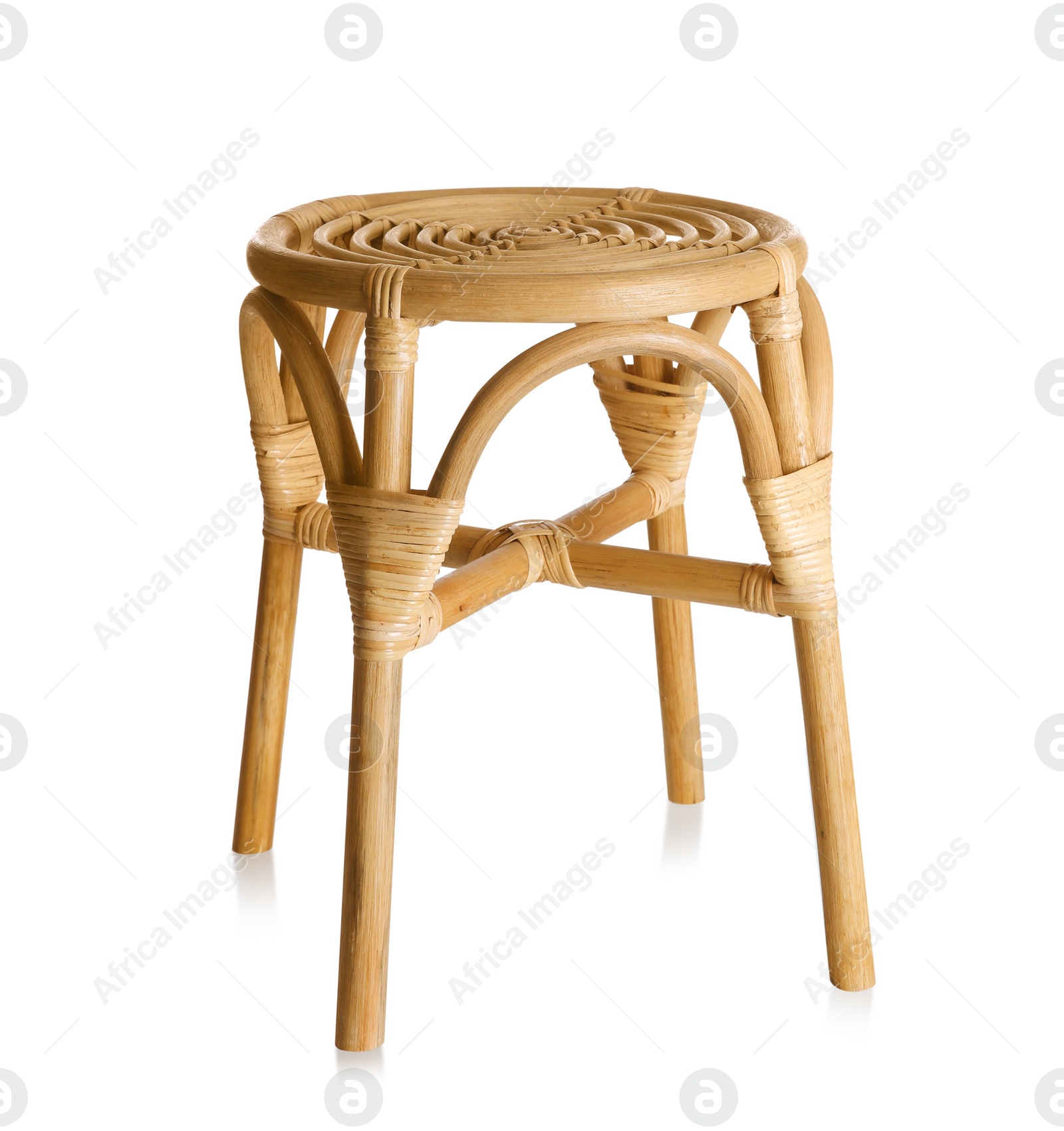 Photo of Modern wooden stool isolated on white. Interior element