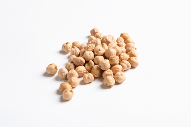 Pile of chickpea on white background. Natural food high in protein