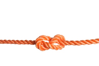 Photo of Color rope with knot on white background