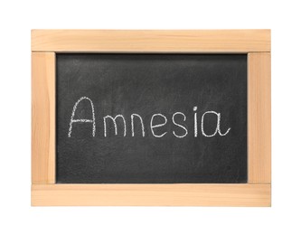 Blackboard with word Amnesia isolated on white, top view