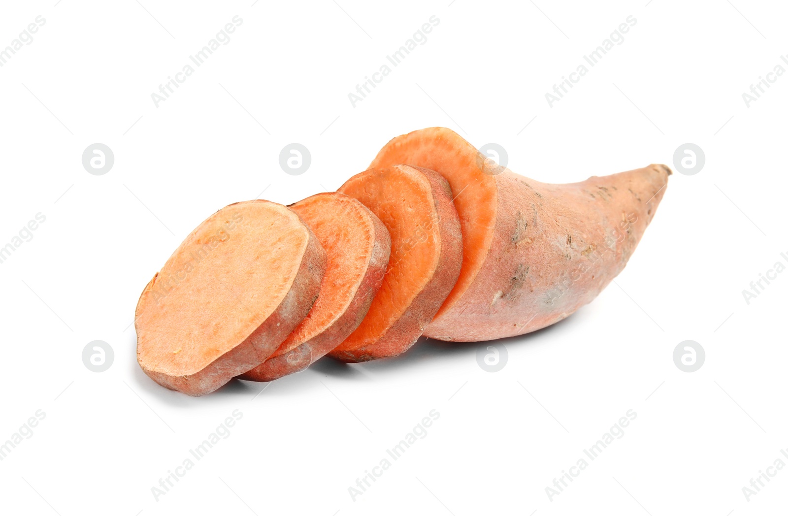 Photo of Cut ripe sweet potato on white background