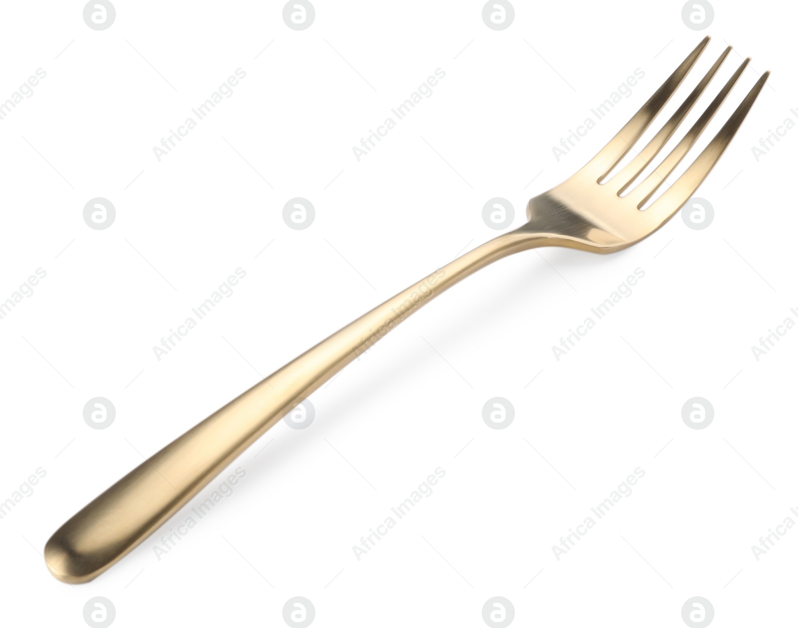 Photo of One shiny golden fork isolated on white