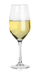 Tasty wine in glass isolated on white