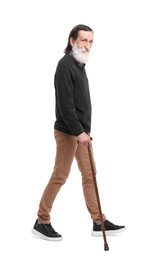 Photo of Senior man with walking cane on white background