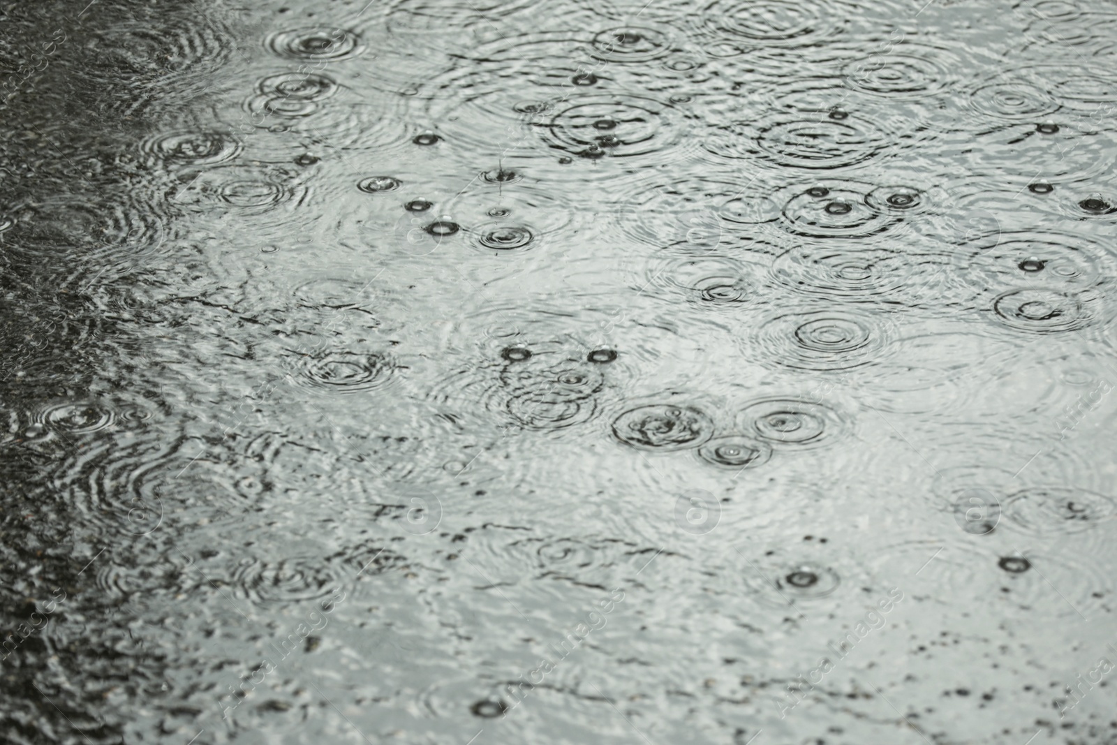 Photo of View of heavy pouring rain on city street